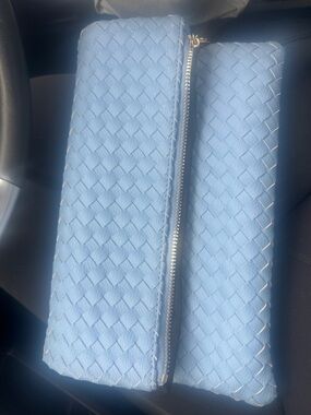 Light Blue Woven Zip Clutch